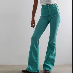 Free people We the Free ultra high waist Sea Green Bohemian Flared Pants